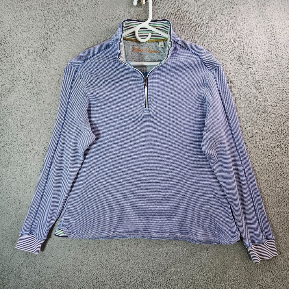 Robert Graham Sweater Men 2XL Pullover 1/4 Zip‎ Mock Neck Purple White Striped